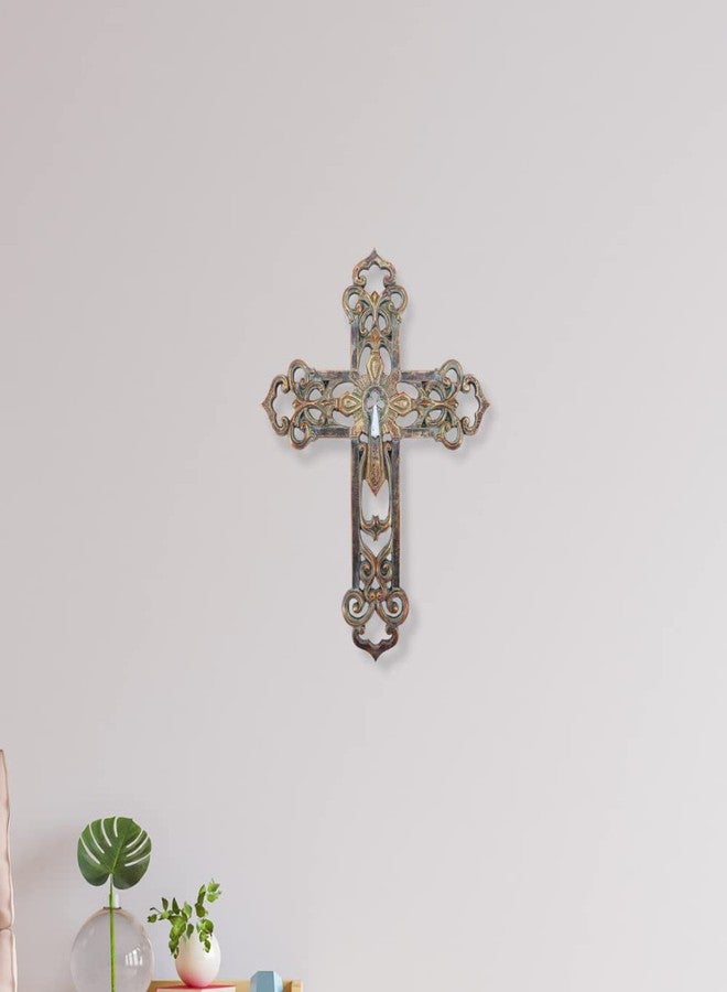 Comfy Hour 13-Inch Vintage Bronze Wall Cross - Antique Style Hollow Out Handmade Religious Decor for Home, Living Room, or Bedroom - Image 3